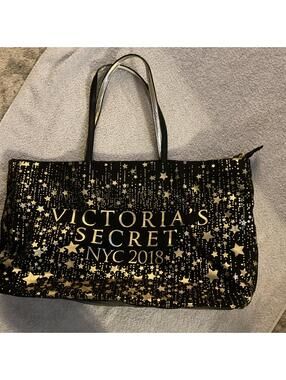 Victoria Secret Black Gold Tote Bag  Print 2 Handles 2018